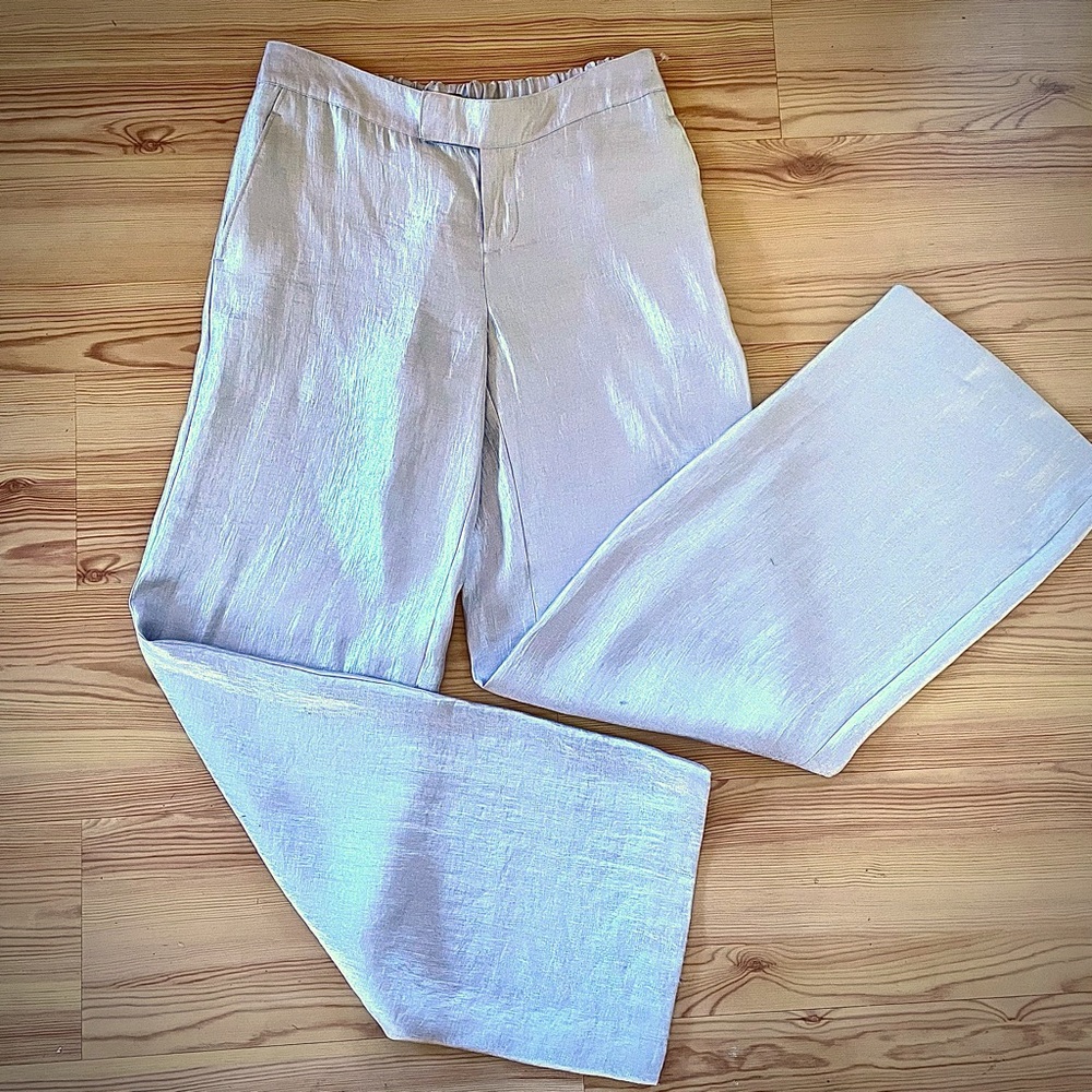 Vintage Y2k Lord & Taylor Metallic Silver Wide Leg Pant Minimalist/Celestial
